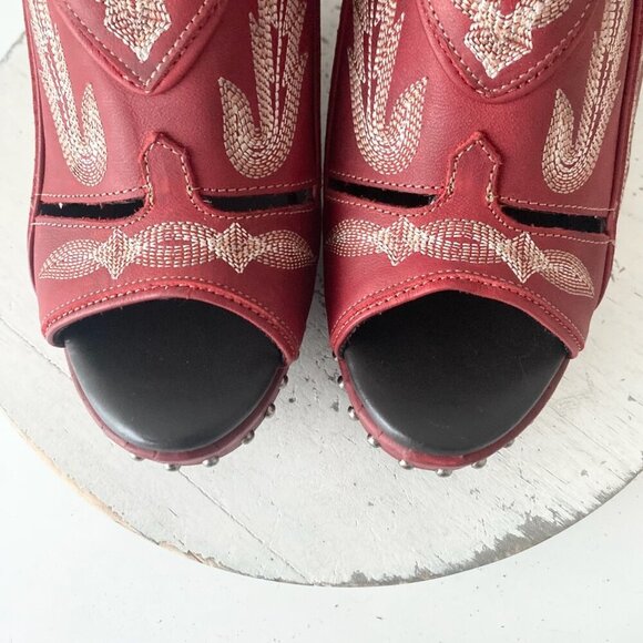 Lane Boots LEXINGTON Womens Red Wedges 8 Western Sandals Cowgirl Wooden Heels - Picture 6 of 10